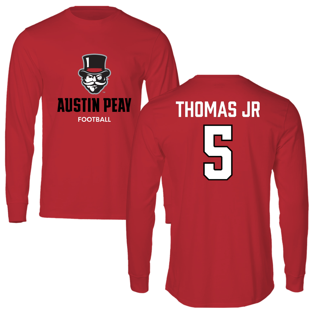 Austin Peay State University Football Red Mascot Long Sleeve - #5 Rashaud Thomas Jr