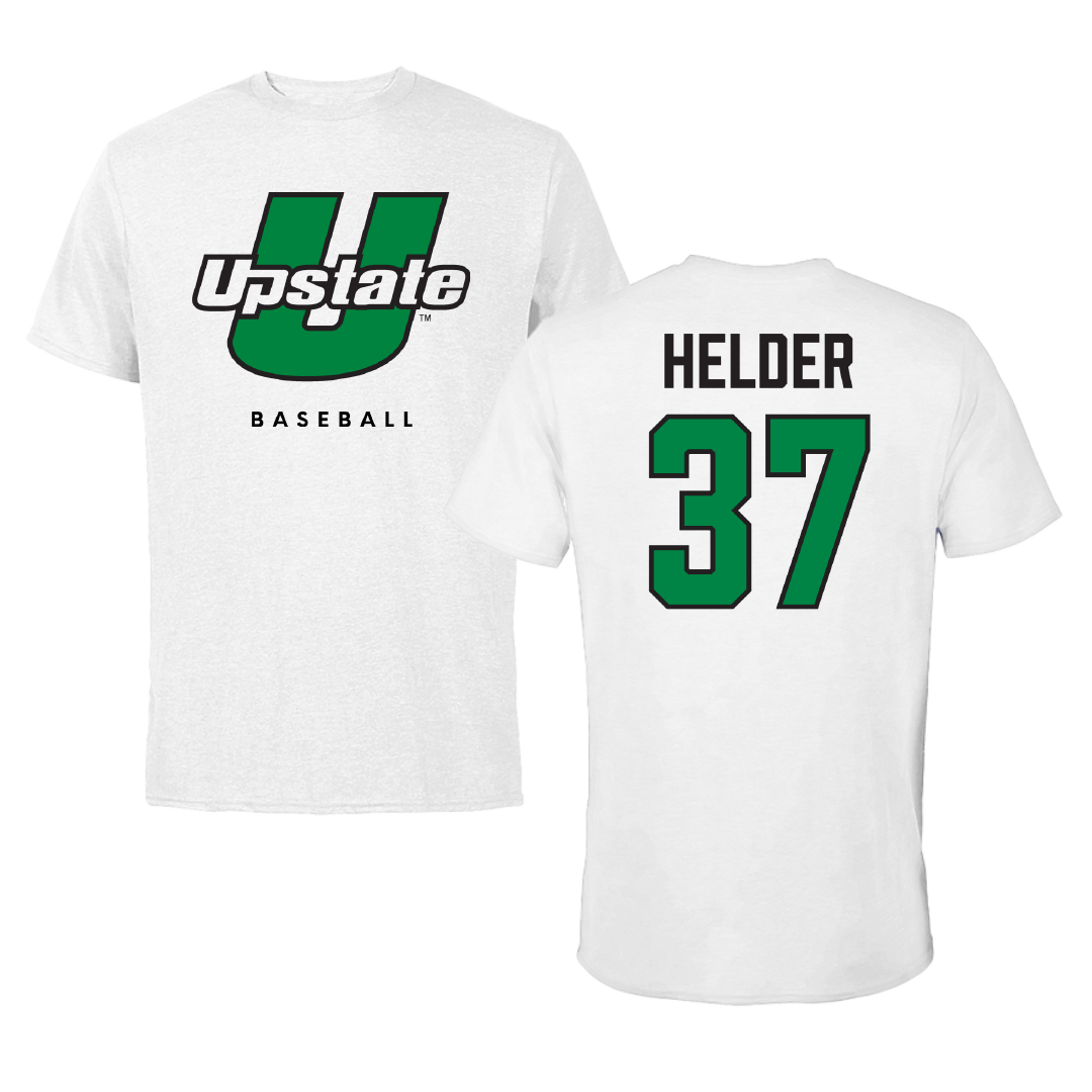 University of South Carolina-Upstate Baseball White Performance Tee - #37 Gabe Helder