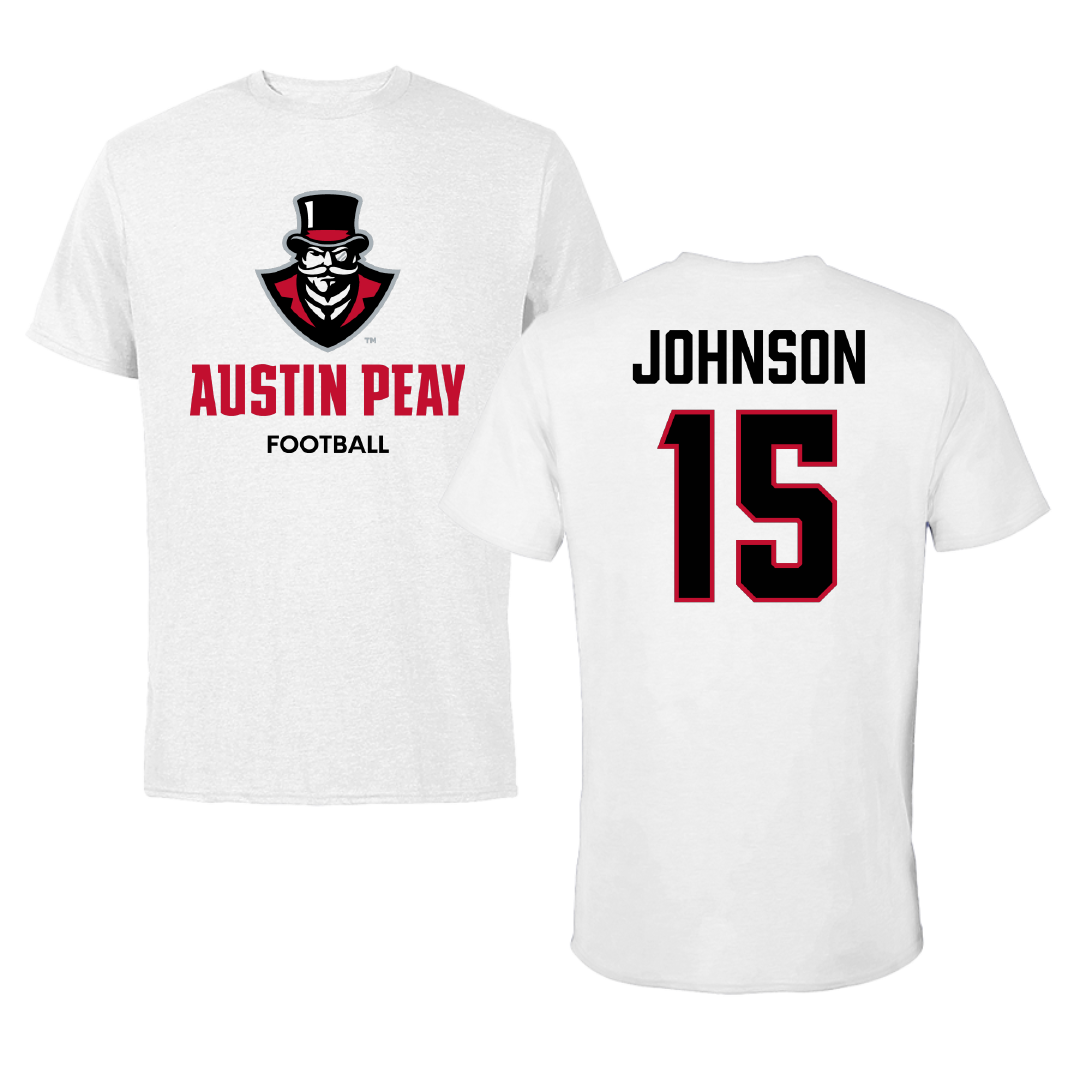 Austin Peay State University Football White Performance Tee - #15 Jake Johnson