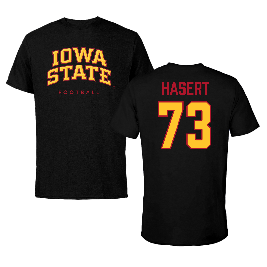 Iowa State University Football Black Performance Tee - #73 Deylin Hasert