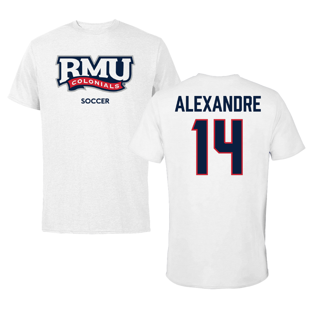 Robert Morris University Soccer (M) White Performance Tee - #14 Chase Alexandre