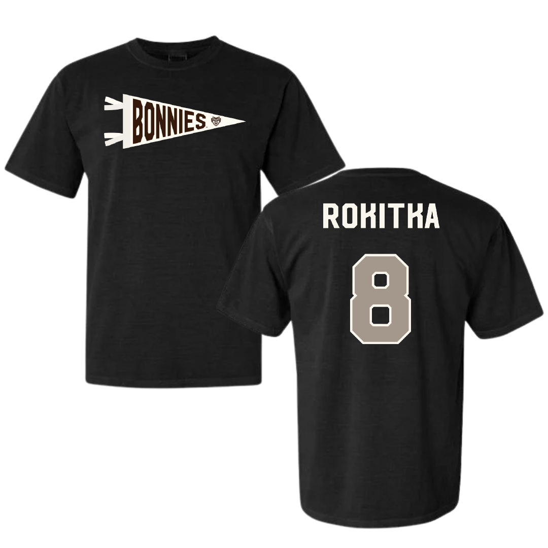 St. Bonaventure University Lacrosse Black Pennant Comfort Colors Tee - #8 Katelyn Rokitka