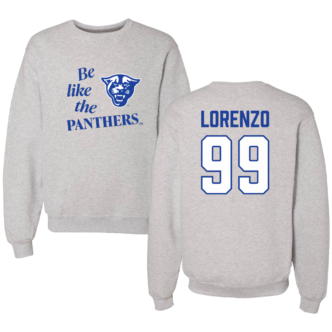 Georgia State University Football Light Gray Be Like Us Crewneck - #99 Christian Lorenzo