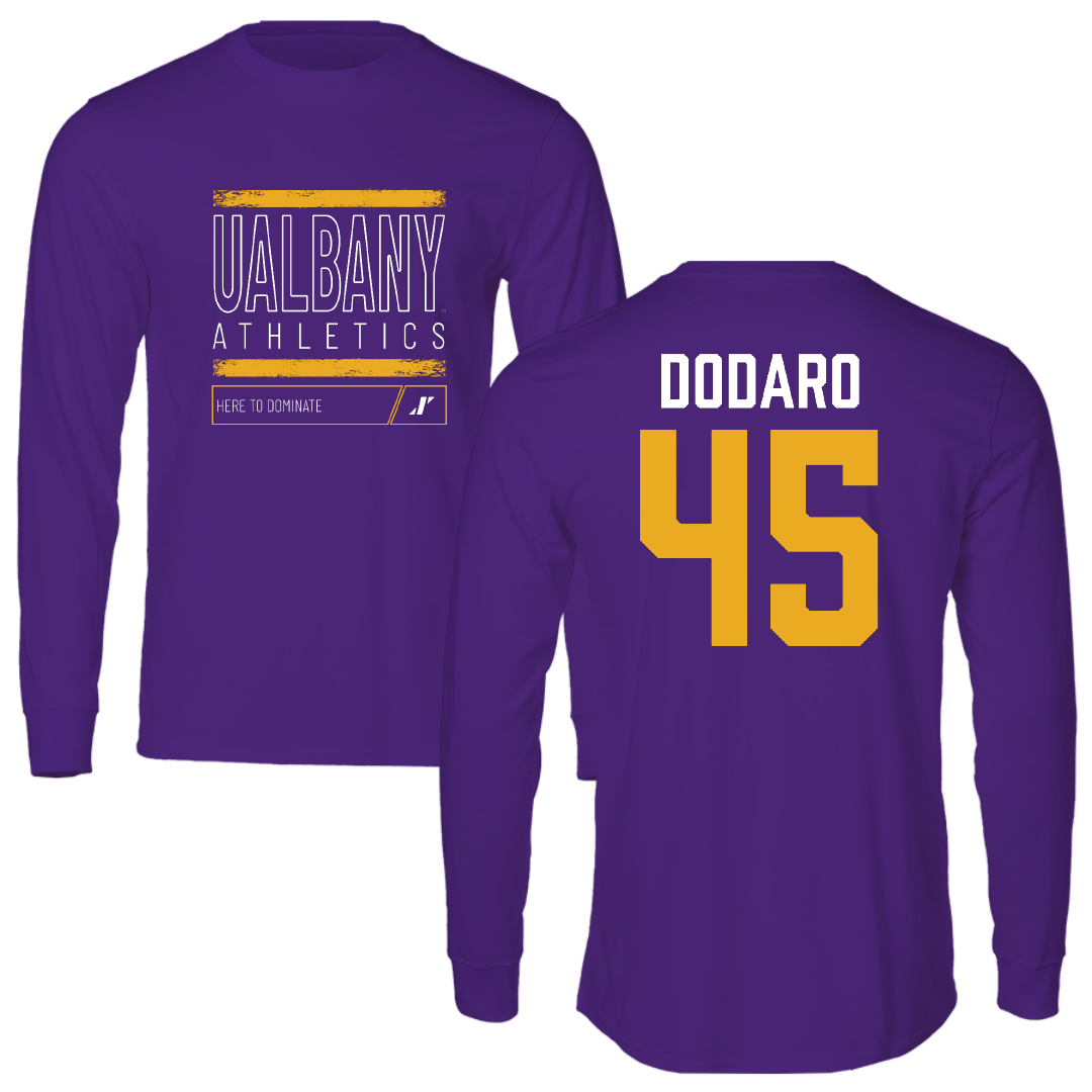 University at Albany Football Purple Dominate Performance Long Sleeve - #45 John Dodaro