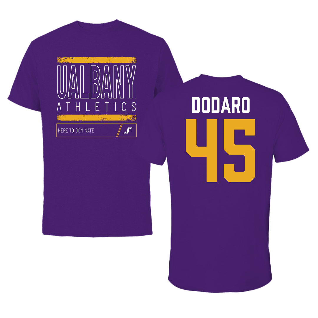 University at Albany Football Purple Dominate Tee - #45 John Dodaro
