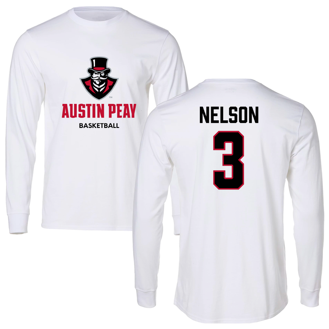 Austin Peay State University Basketball (W) White Performance Long Sleeve - #3 Anala Nelson