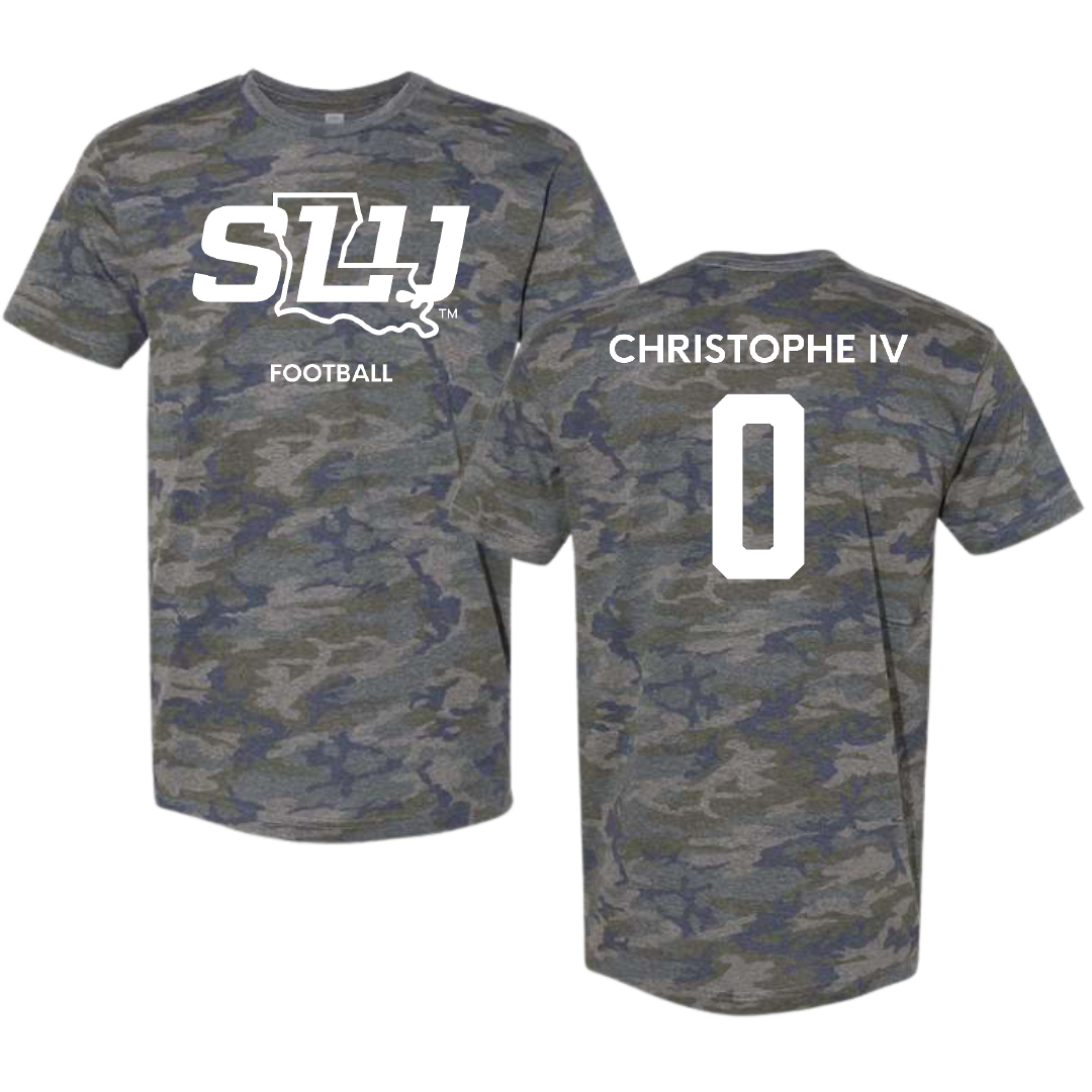 Southeastern Louisiana University Football Vintage Camo Tee - #0 Herman Christophe IV