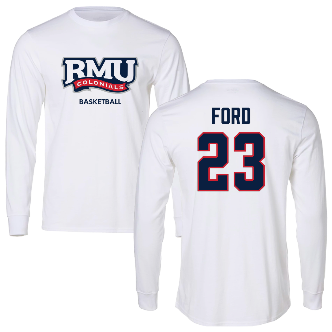 Robert Morris University Basketball (M) White Mascot Performance Long Sleeve - #23 Chris Ford