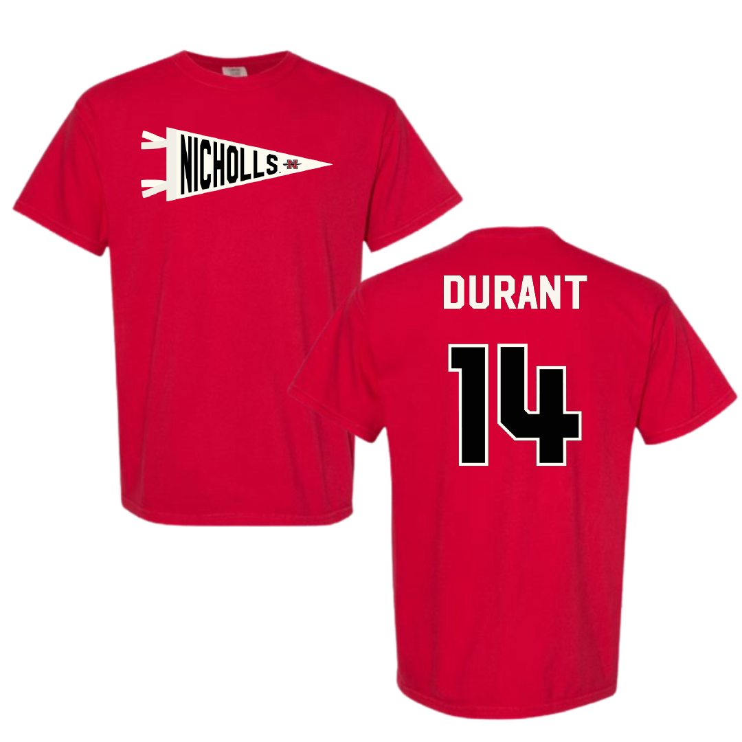 Nicholls State University Beach Volleyball Red Pennant Comfort Colors Tee - #14 Bethanie Durant