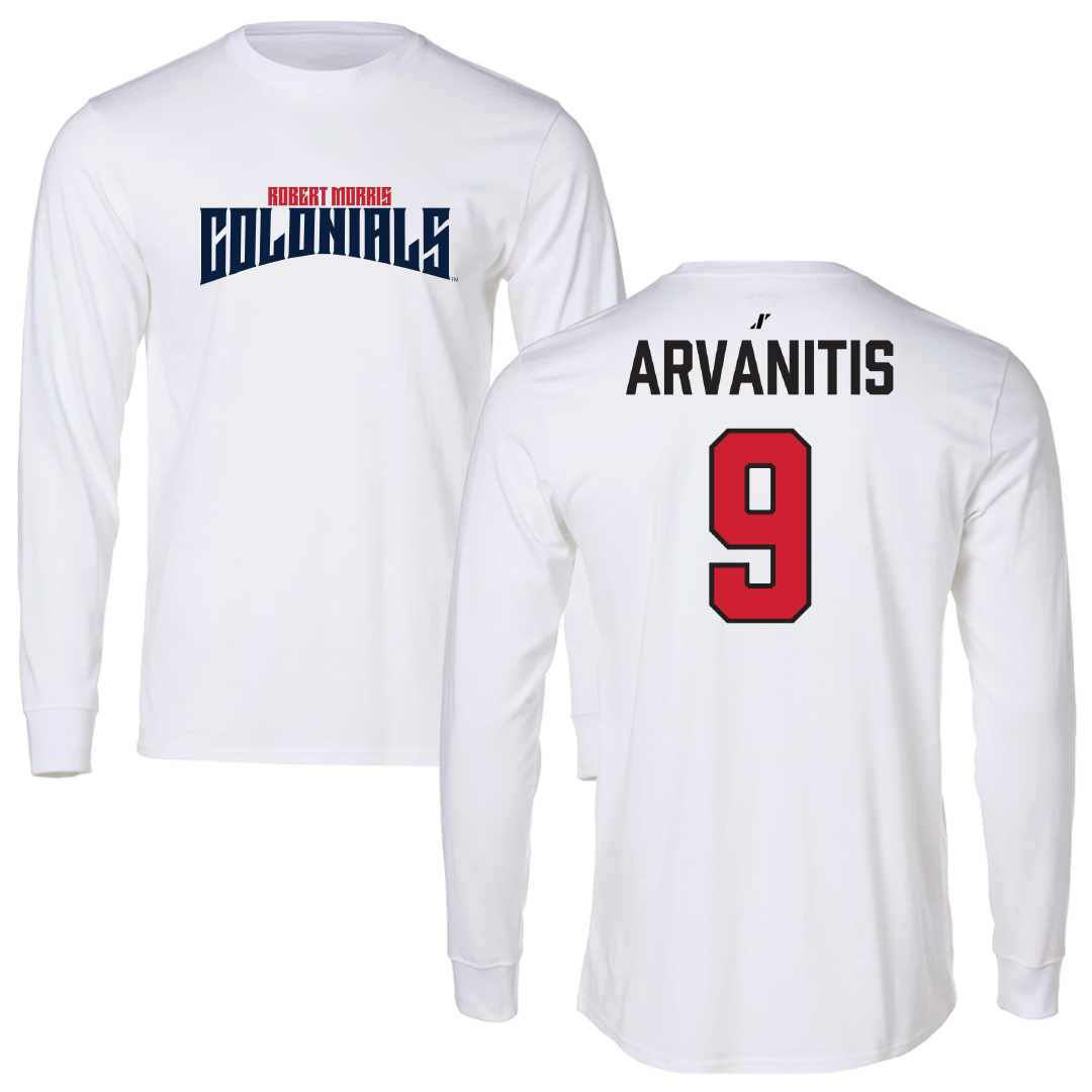Robert Morris University Basketball (M) White Classic Performance Long Sleeve - #9 Cyril Arvanitis