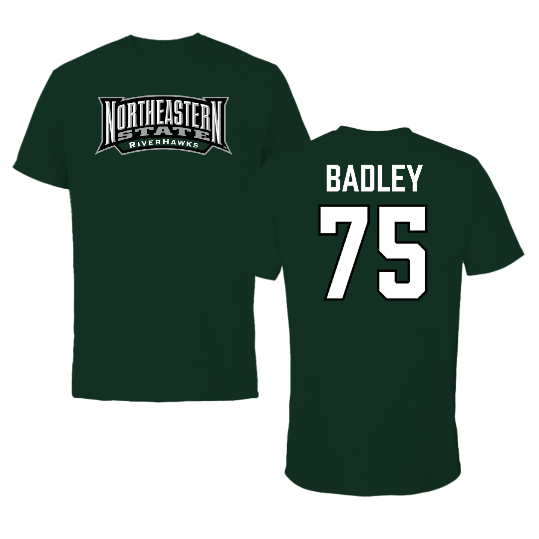 Northeastern State University Football Forest Green Block Tee - #75 Cayson Badley