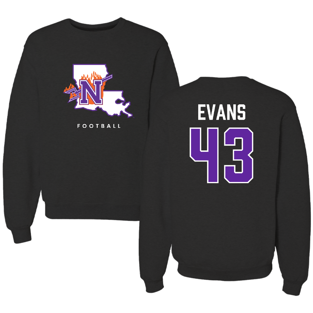 Northwestern State University Football Black Block Crewneck - #43 Cooper Evans