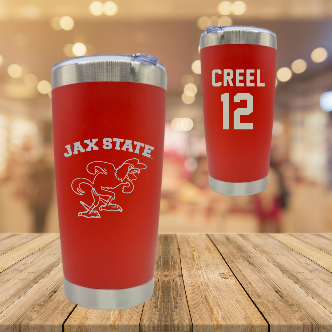 Jacksonville State University Football Red Stainless Steel Tumbler - #12 Caden Creel