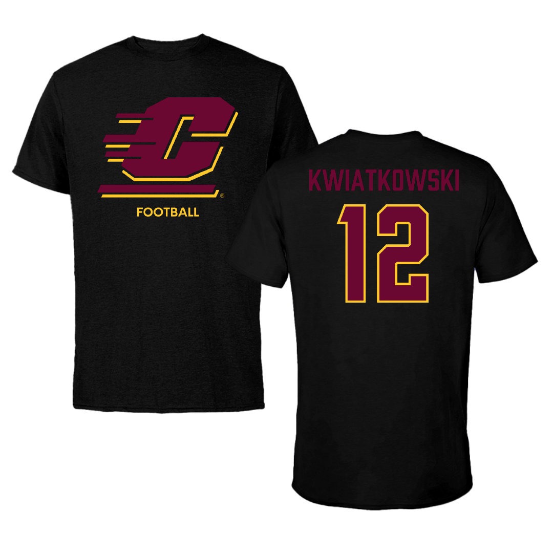 Central Michigan University Football Black Performance Tee - #12 Jordan Kwiatkowski