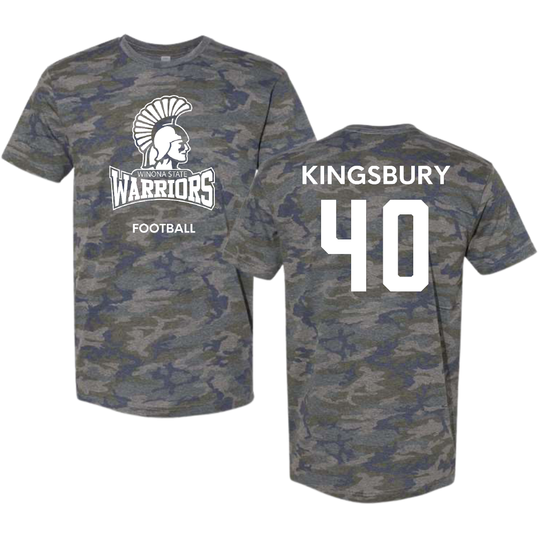 Winona State University Football Vintage Camo Tee - #40 Ben Kingsbury