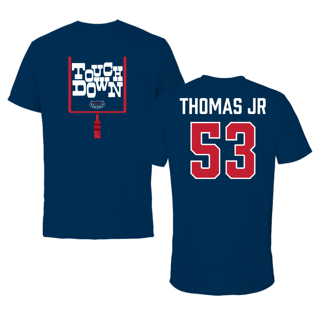 Florida Atlantic University Football Navy Touchdown Performance Tee - #53 Richard Thomas Jr
