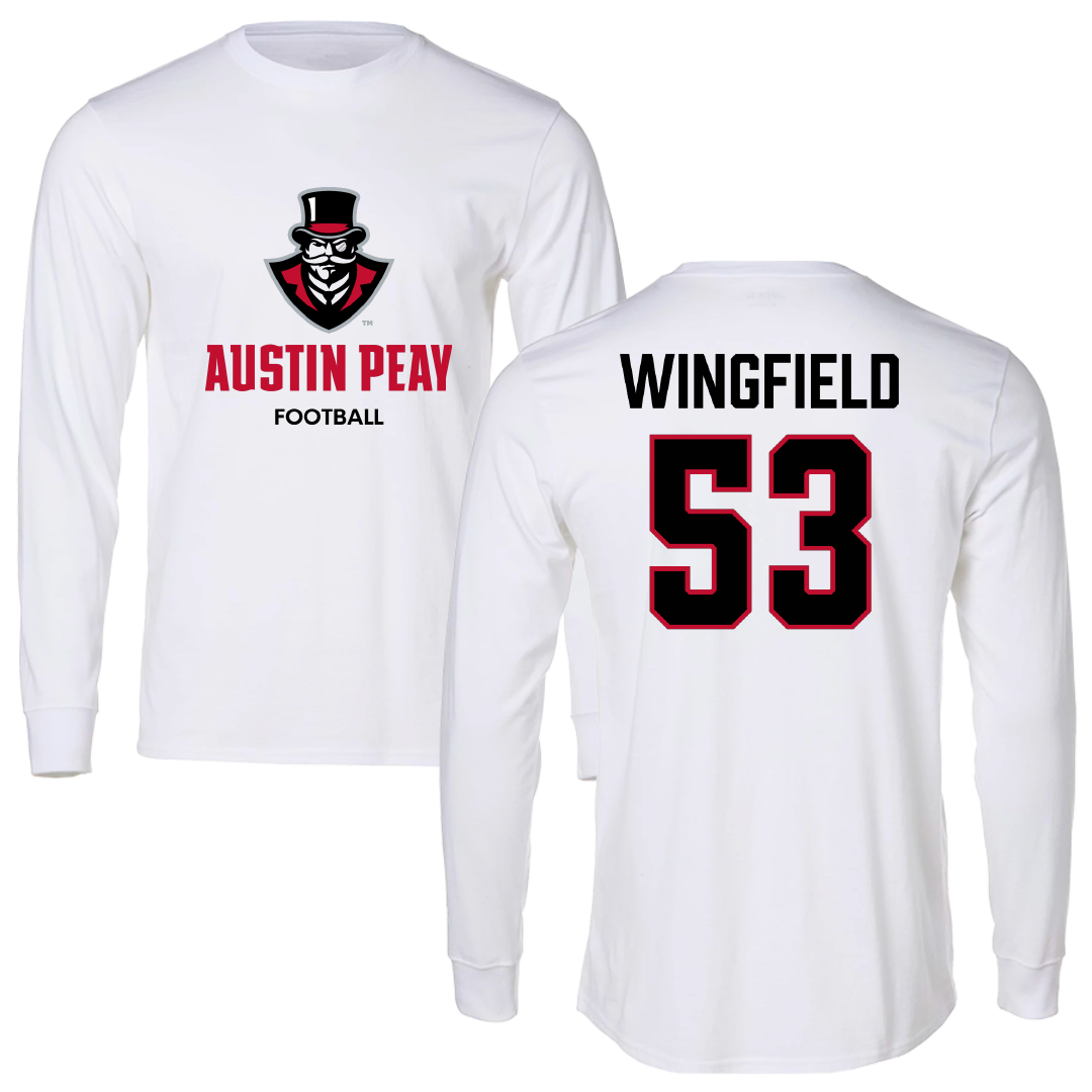 Austin Peay State University Football White Performance Long Sleeve - #53 Christian Wingfield