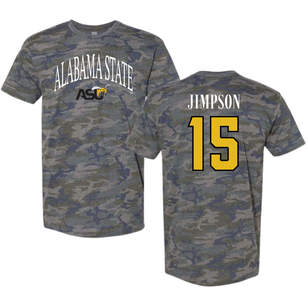 Alabama State University Football Vintage Camo Tee - #15 Zuriel Jimpson