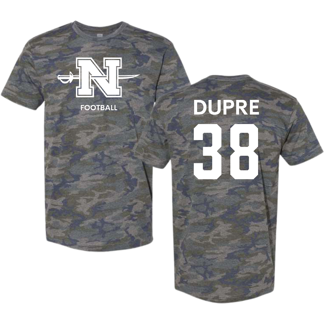 Nicholls State University Football Vintage Camo Tee - #38 Kylan Dupre