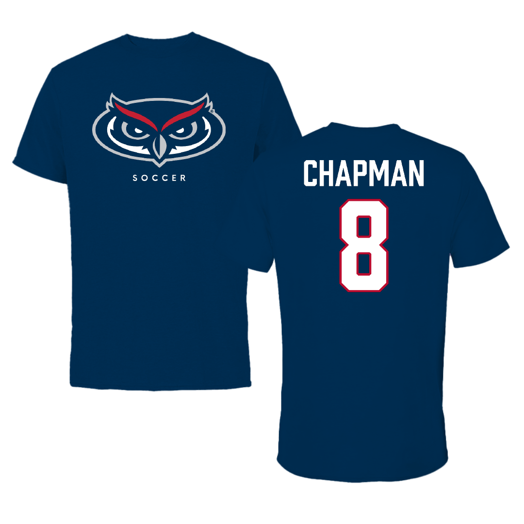 Florida Atlantic University Soccer Navy Mascot Performance Tee - #8 Caleb Chapman