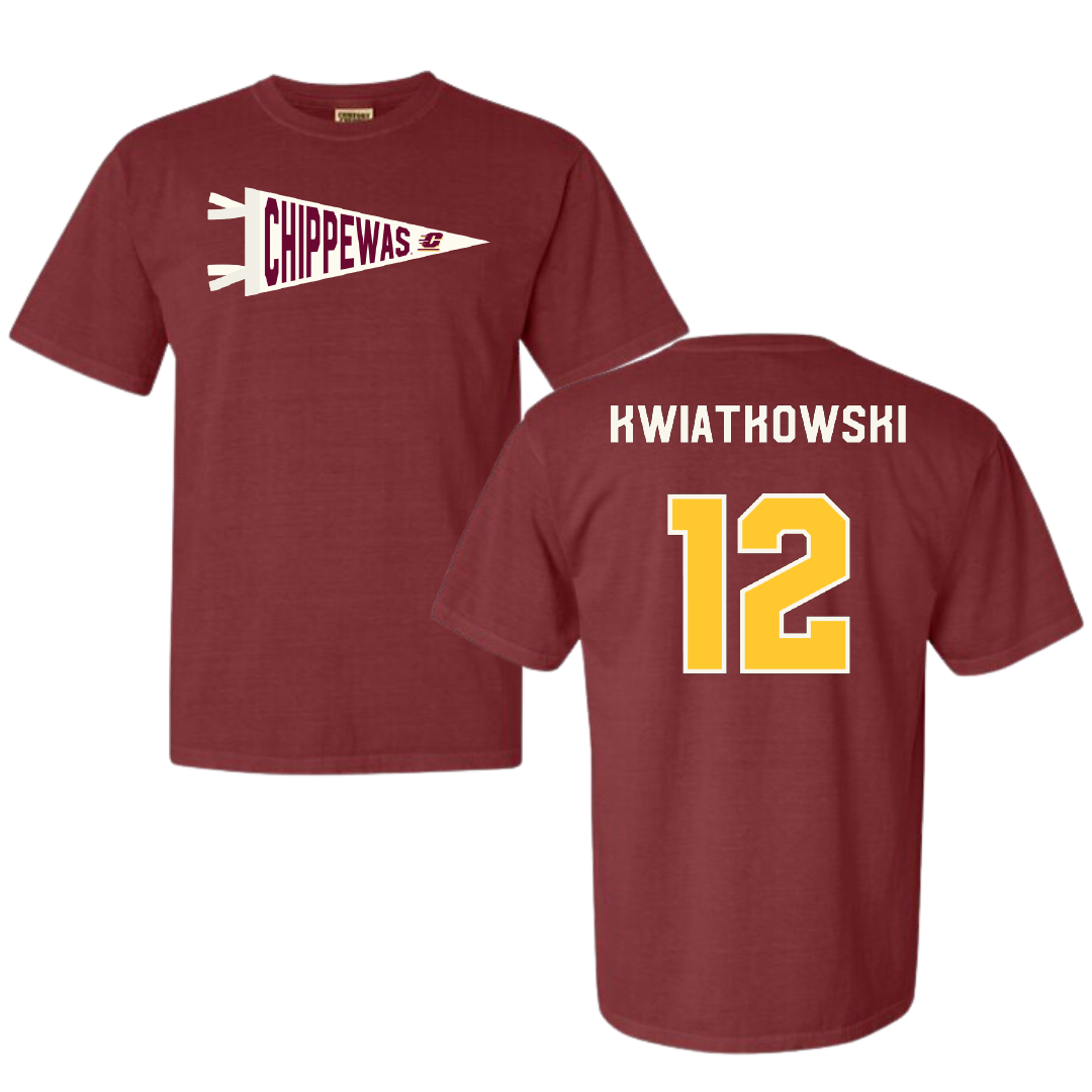 Central Michigan University Football Maroon Pennant Comfort Colors Tee - #12 Jordan Kwiatkowski
