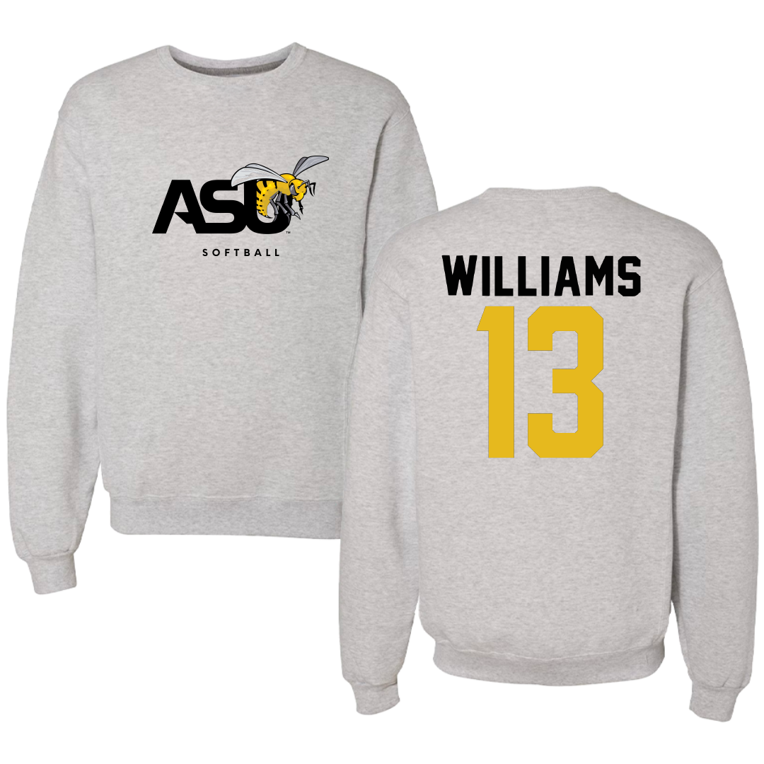 Alabama State University Softball Light Gray Crewneck - #13 Bailee Williams