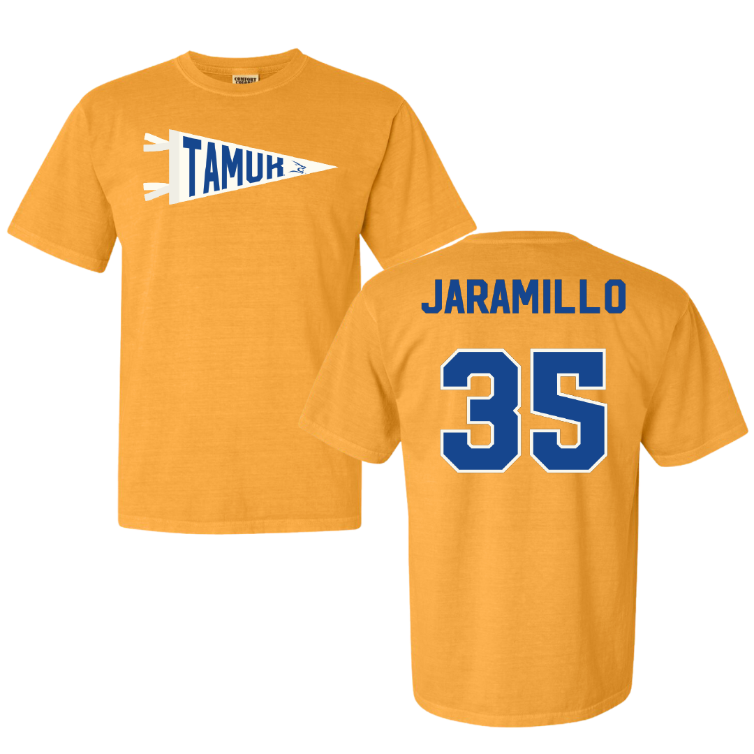 Texas A&M University-Kingsville Football Gold Pennant Comfort Colors Tee - #35 Luis Jaramillo