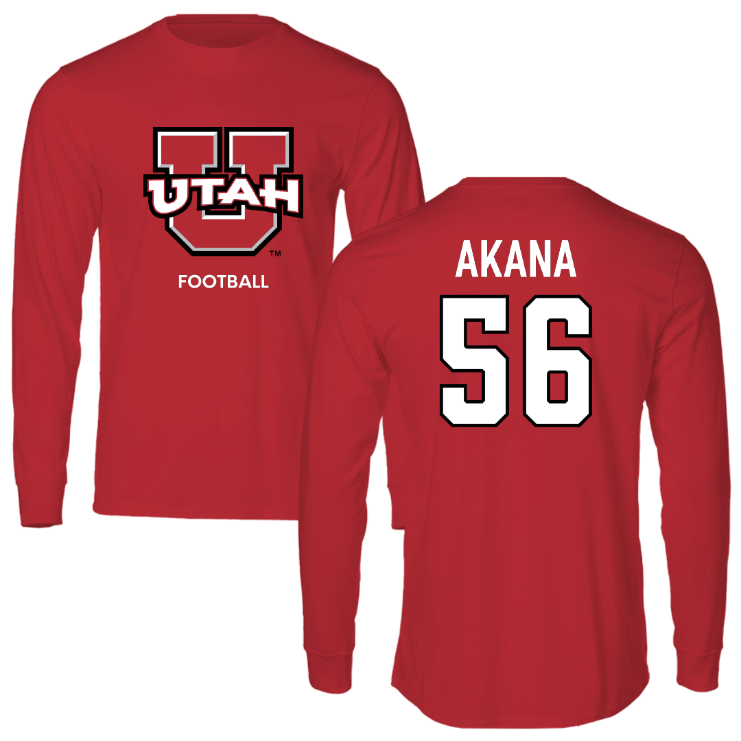 University of Utah Football Red Utes Long Sleeve - #56 Ka'eo Akana
