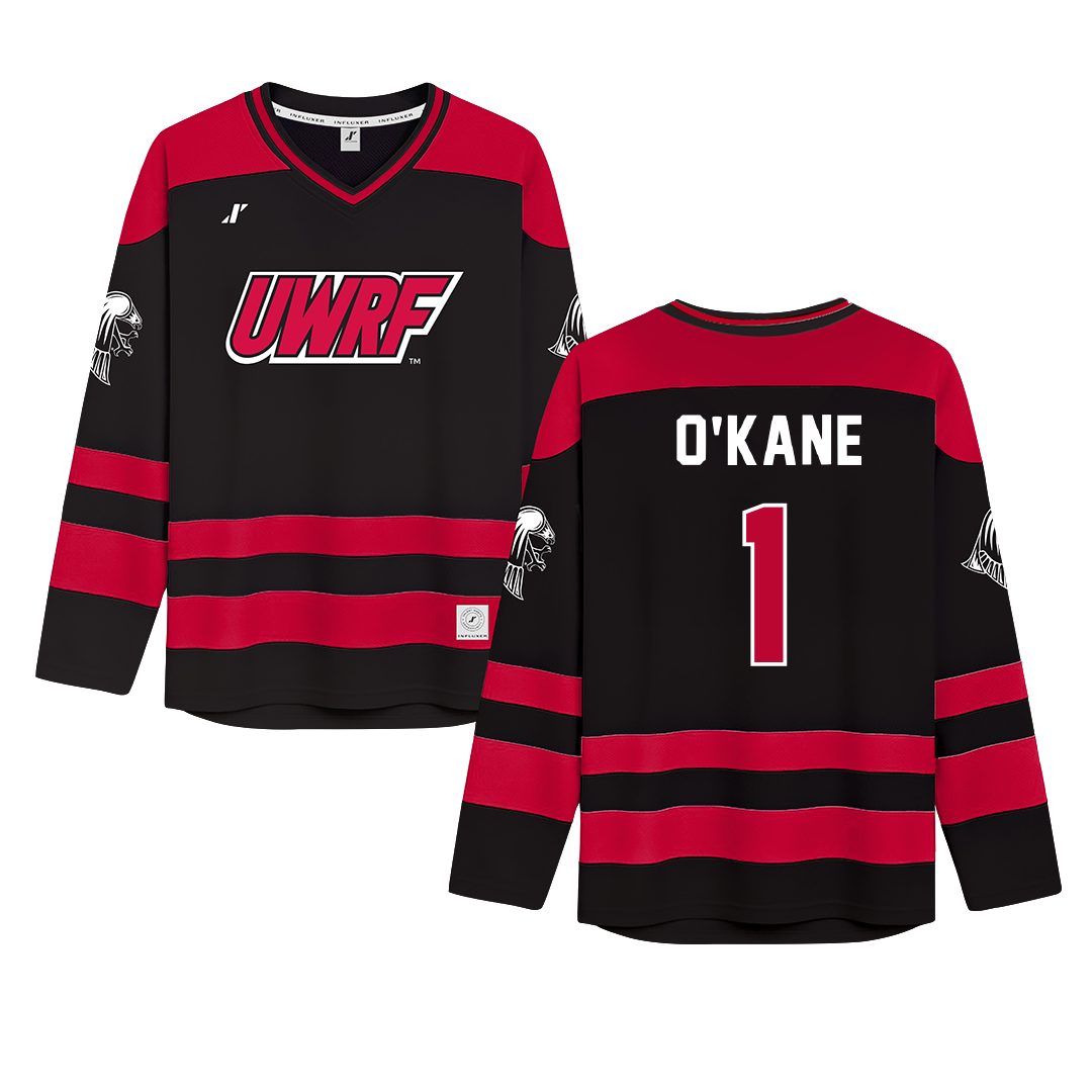 University of Wisconsin-River Falls Black Hockey Jersey - #1 Jordan O'Kane