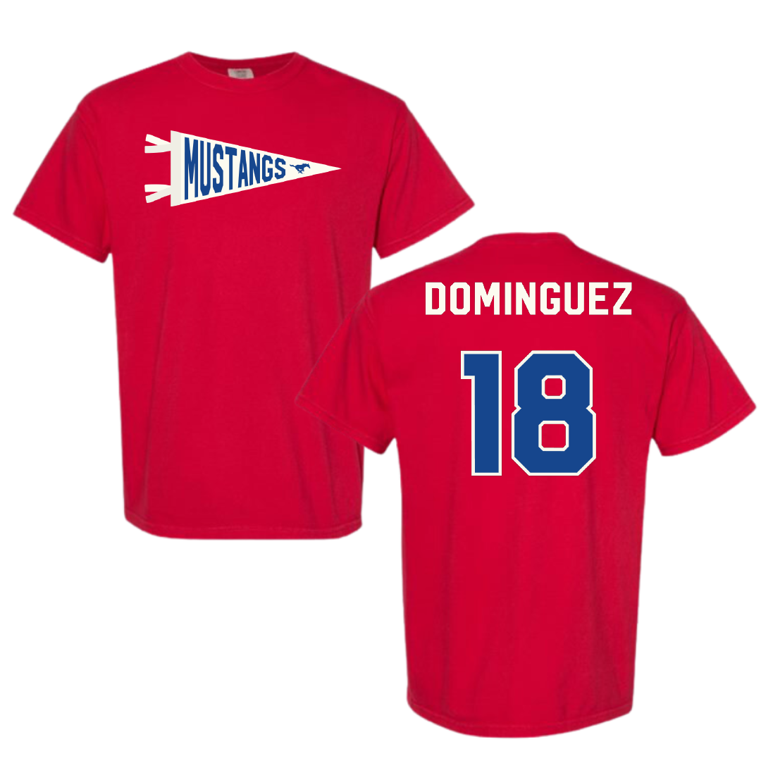 Southern Methodist University Soccer Red Pennant Comfort Colors Tee - #18 Martin Dominguez