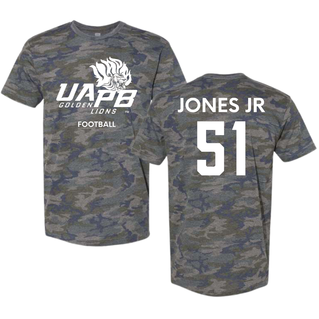 University of Arkansas-Pine Bluff Football Vintage Camo Tee - #51 Rolando Jones Jr
