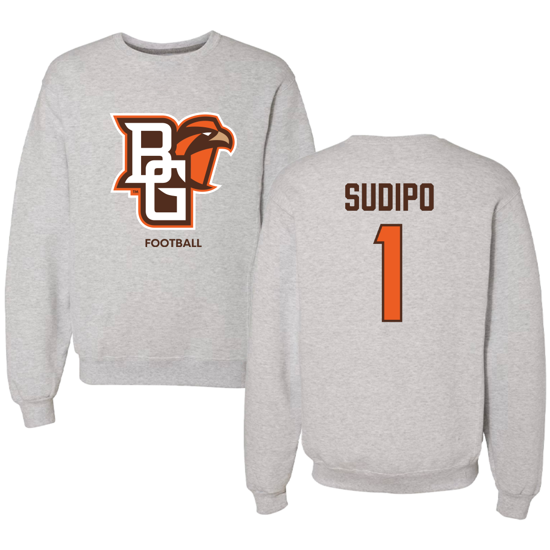 Bowling Green State University Football Light Gray Crewneck - #1 Mateo Sudipo