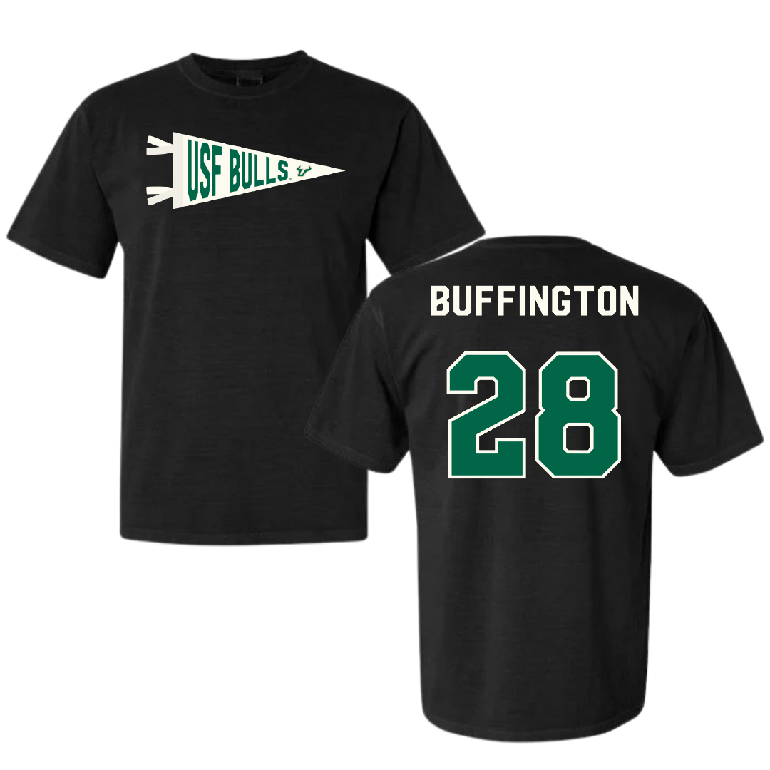 University of South Florida Baseball Black Pennant Comfort Colors Tee - #28 Matthew Buffington