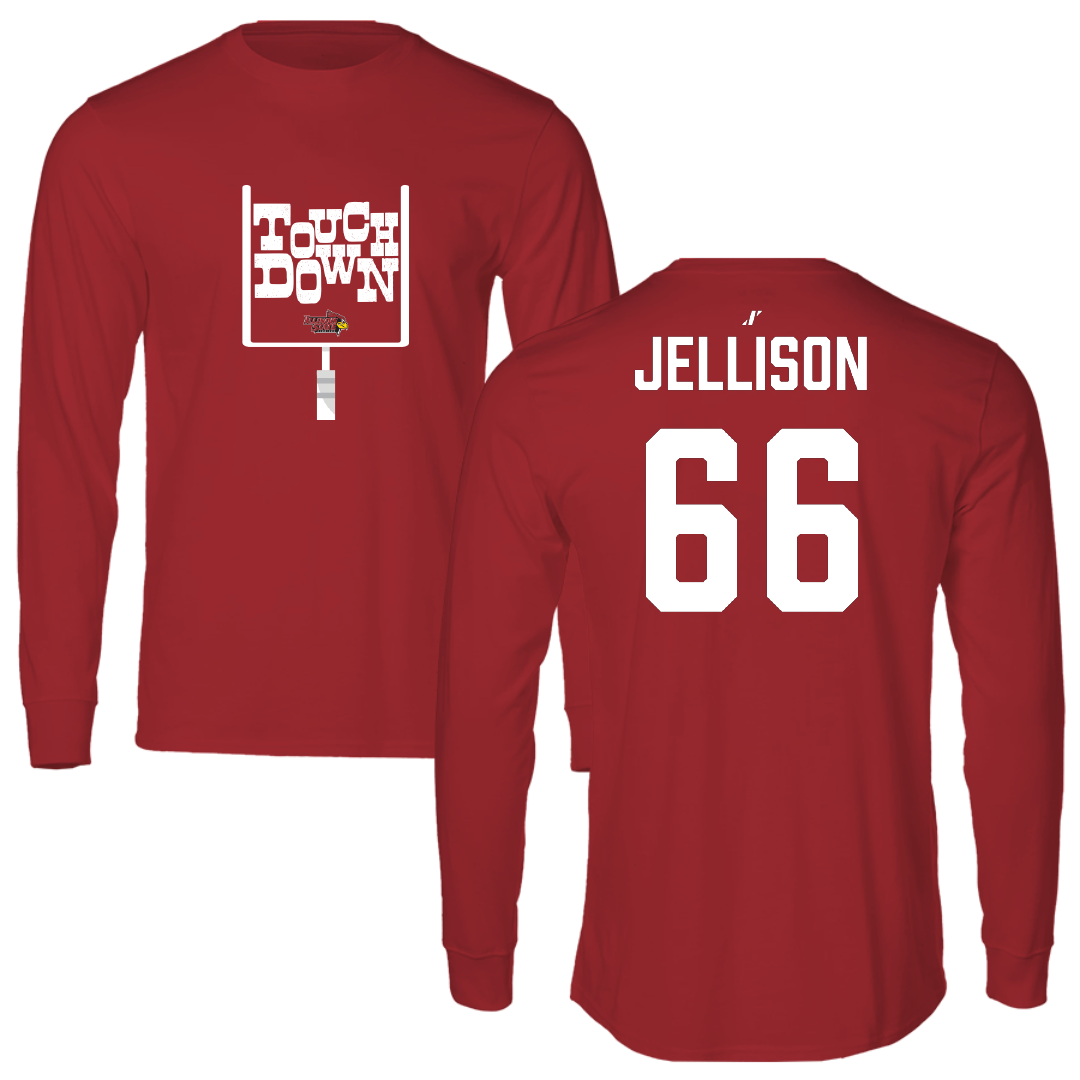 Illinois State University Football Canvas Red Touchdown Long Sleeve - #66 Brayden Jellison
