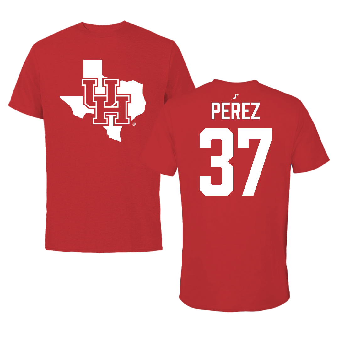 University of Houston Baseball Red State Tee - #37 Xavier Perez