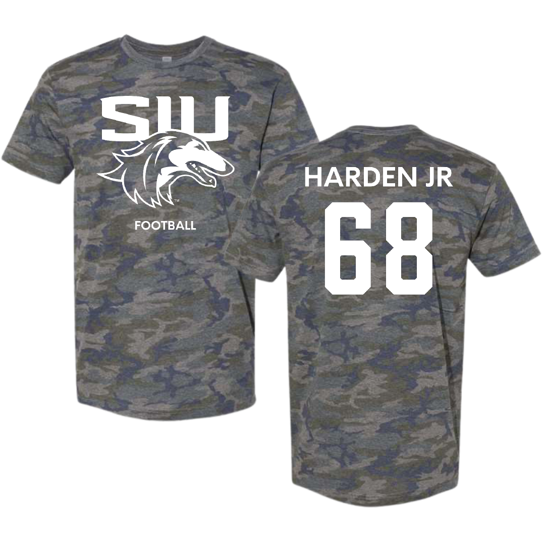 Southern Illinois University at Carbondale Football Vintage Camo Tee - #68 Derek Harden Jr