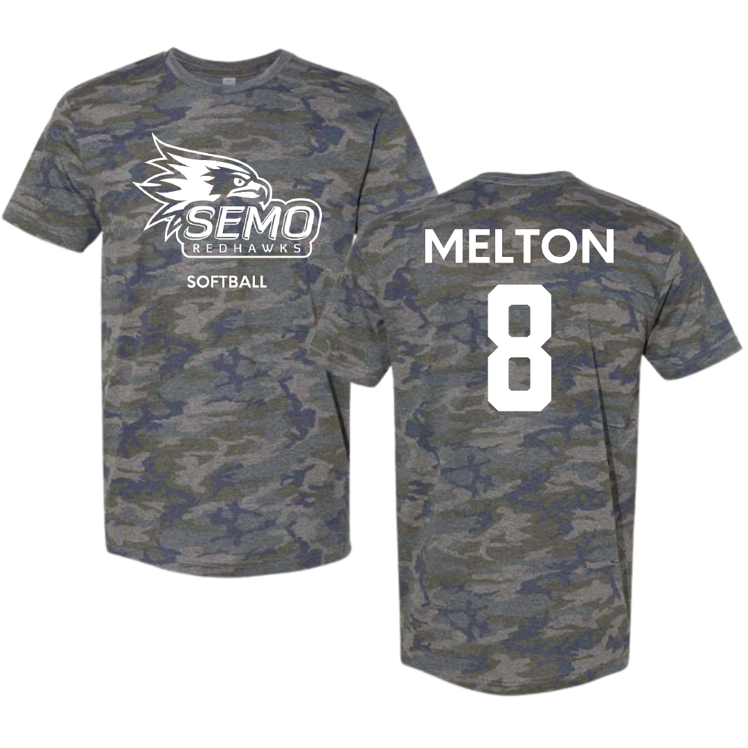Southeast Missouri State University Softball Vintage Camo Tee - #8 Sydney Melton