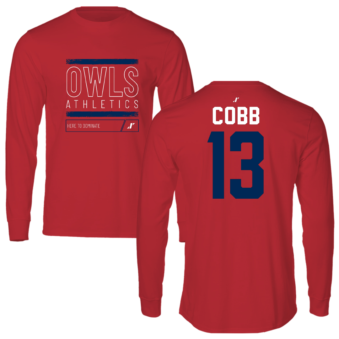Florida Atlantic University Football Red Dominate Performance Long Sleeve - #13 A'ceon Cobb