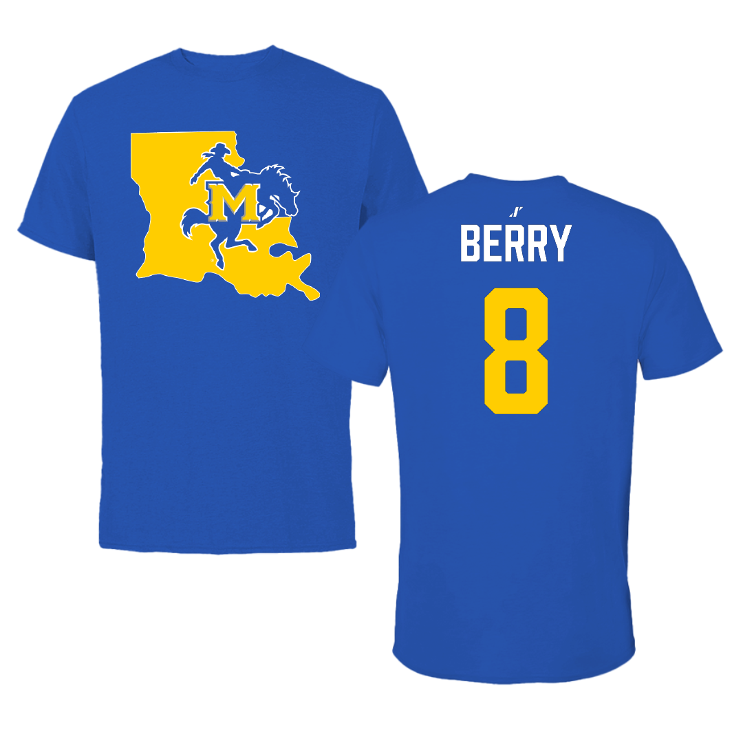 McNeese State University Basketball Blue State Performance Tee - #8 Avari Berry