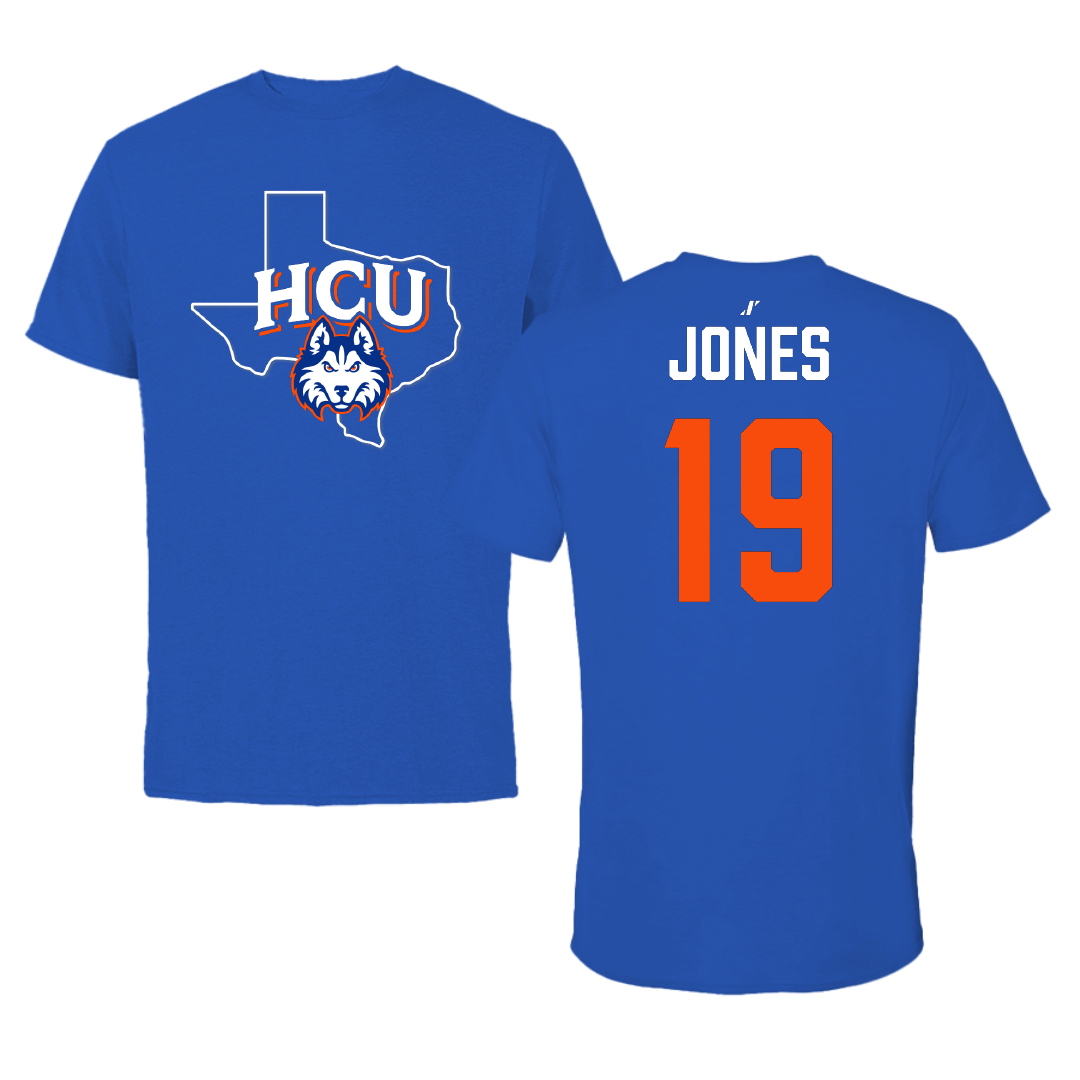 Houston Christian University Football Blue State Performance Tee - #19 Zion Jones