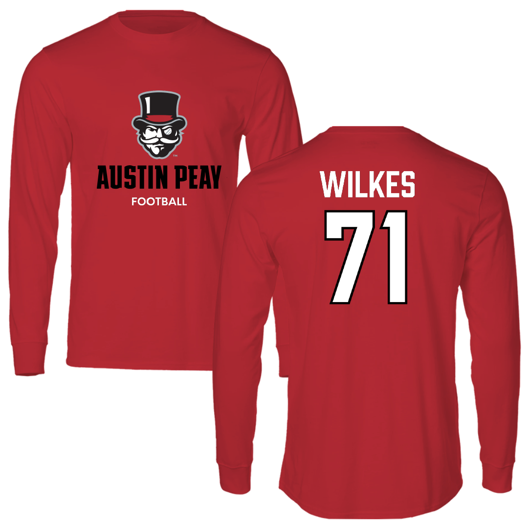 Austin Peay State University Football Red Mascot Performance Long Sleeve - #71 Harrison Wilkes
