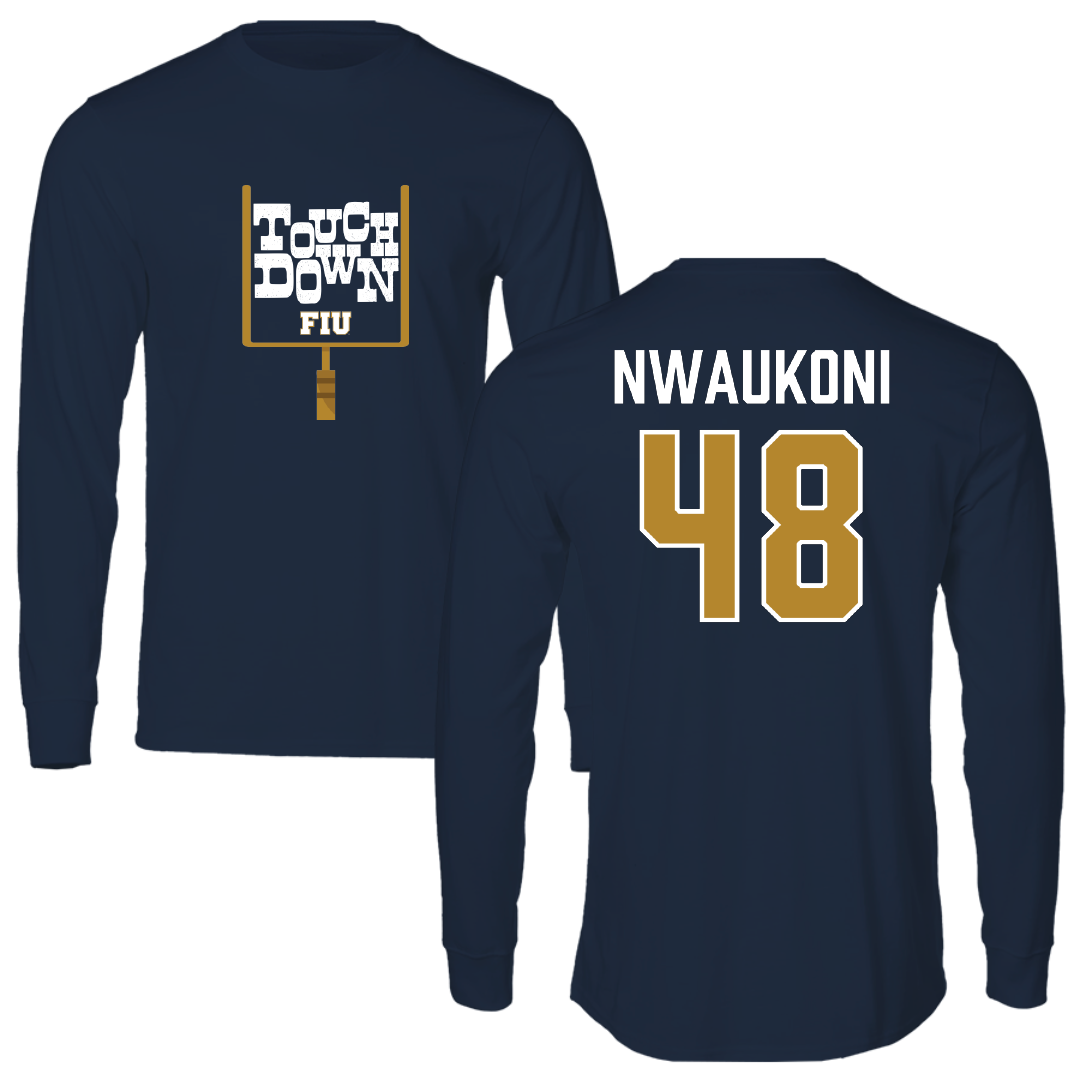 Florida International University Football Navy Touchdown Performance Long Sleeve - #48 Richard Nwaukoni