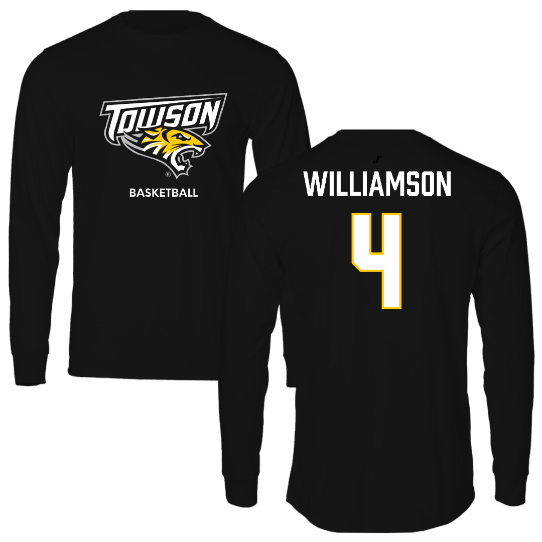 Towson University Basketball (M) Black Performance Long Sleeve - #4 Dylan Williamson