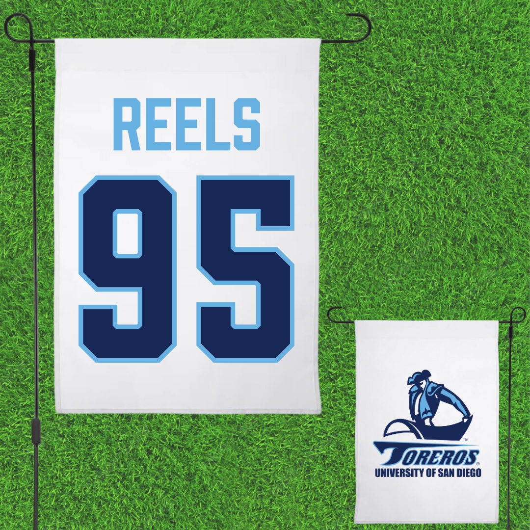 University of San Diego Football White Garden Flag - #95 Jae’Von Reels