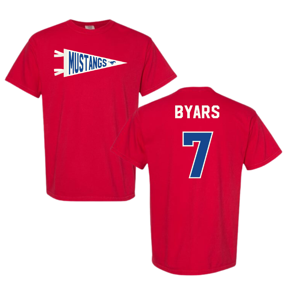 Southern Methodist University Soccer Red Pennant Comfort Colors Tee - #7 Truth Byars