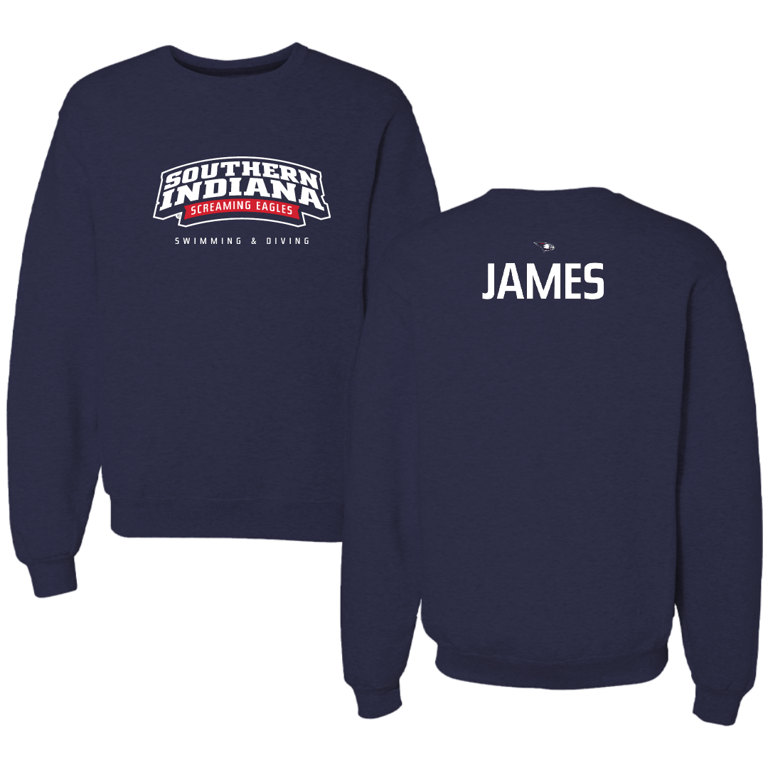 University of Southern Indiana Swimming & Diving Navy University Crewneck - Cameron James