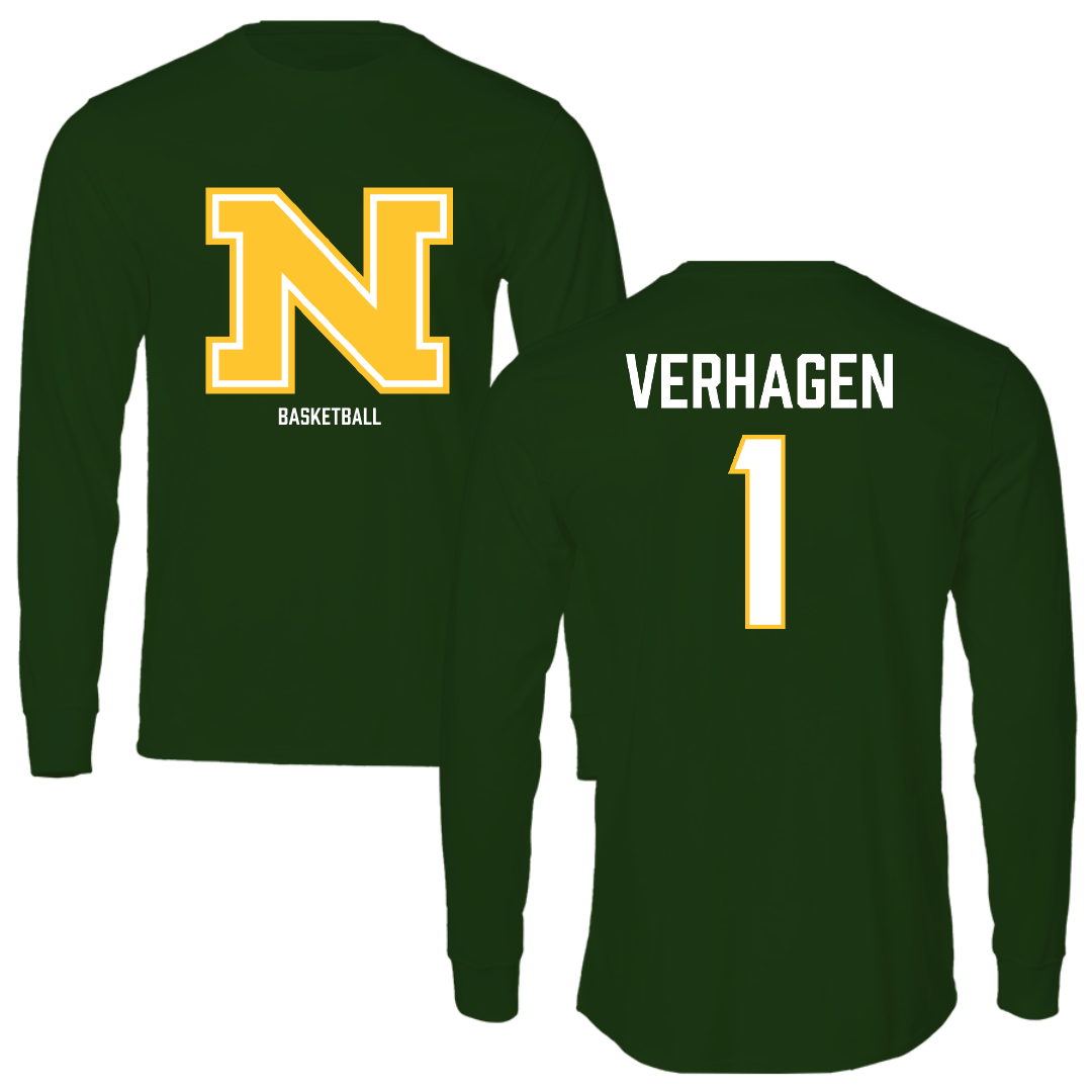Northern Michigan University Basketball (M) Forest Green Performance Long Sleeve - #1 Casey Verhagen