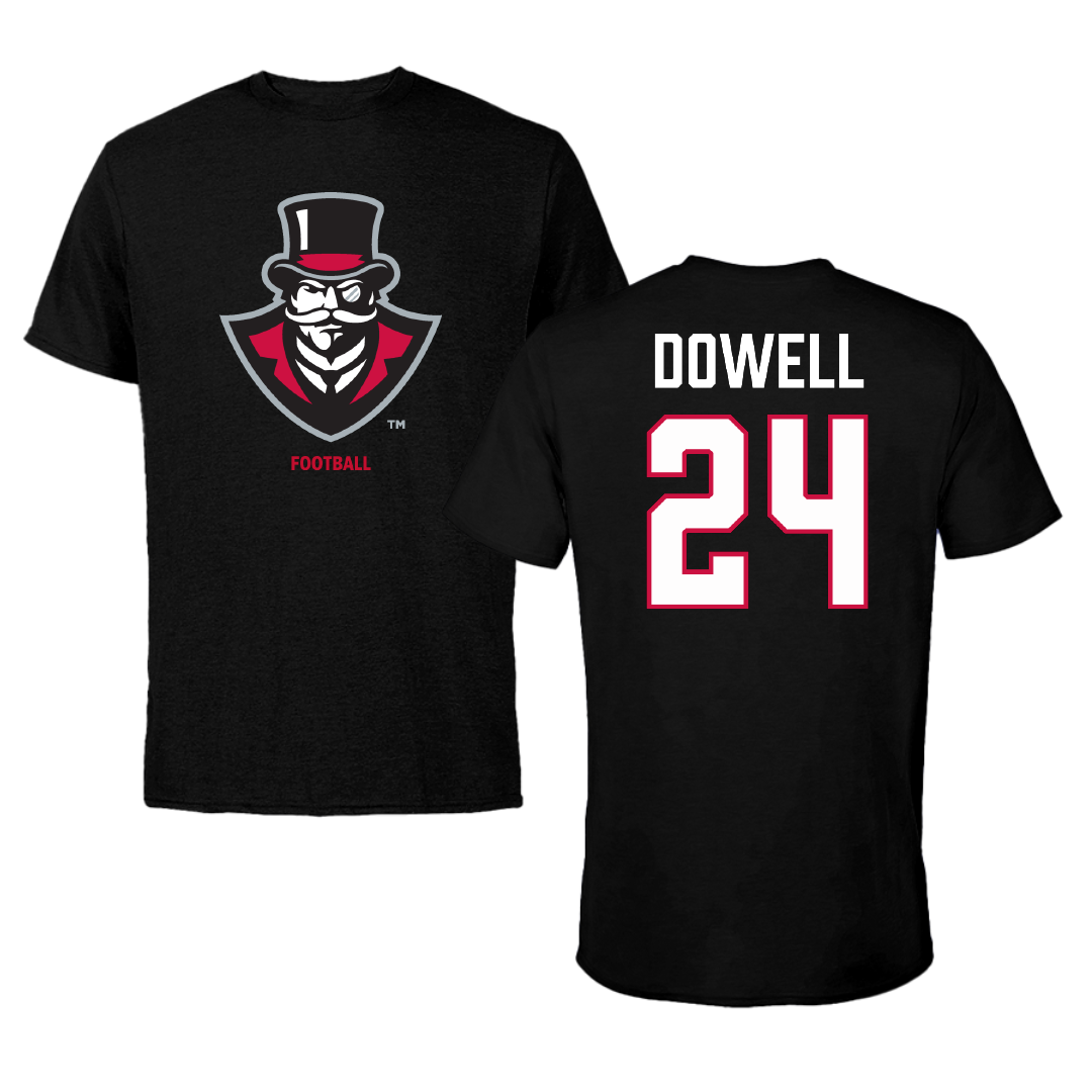 Austin Peay State University Football Black Performance Tee - #24 Malaki Dowell
