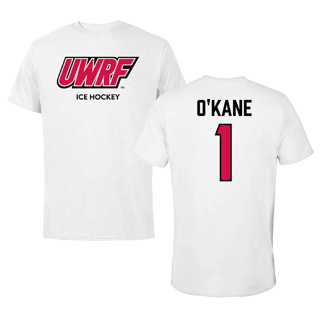 University of Wisconsin-River Falls Ice Hockey (W) White Block Tee - #1 Jordan O'Kane