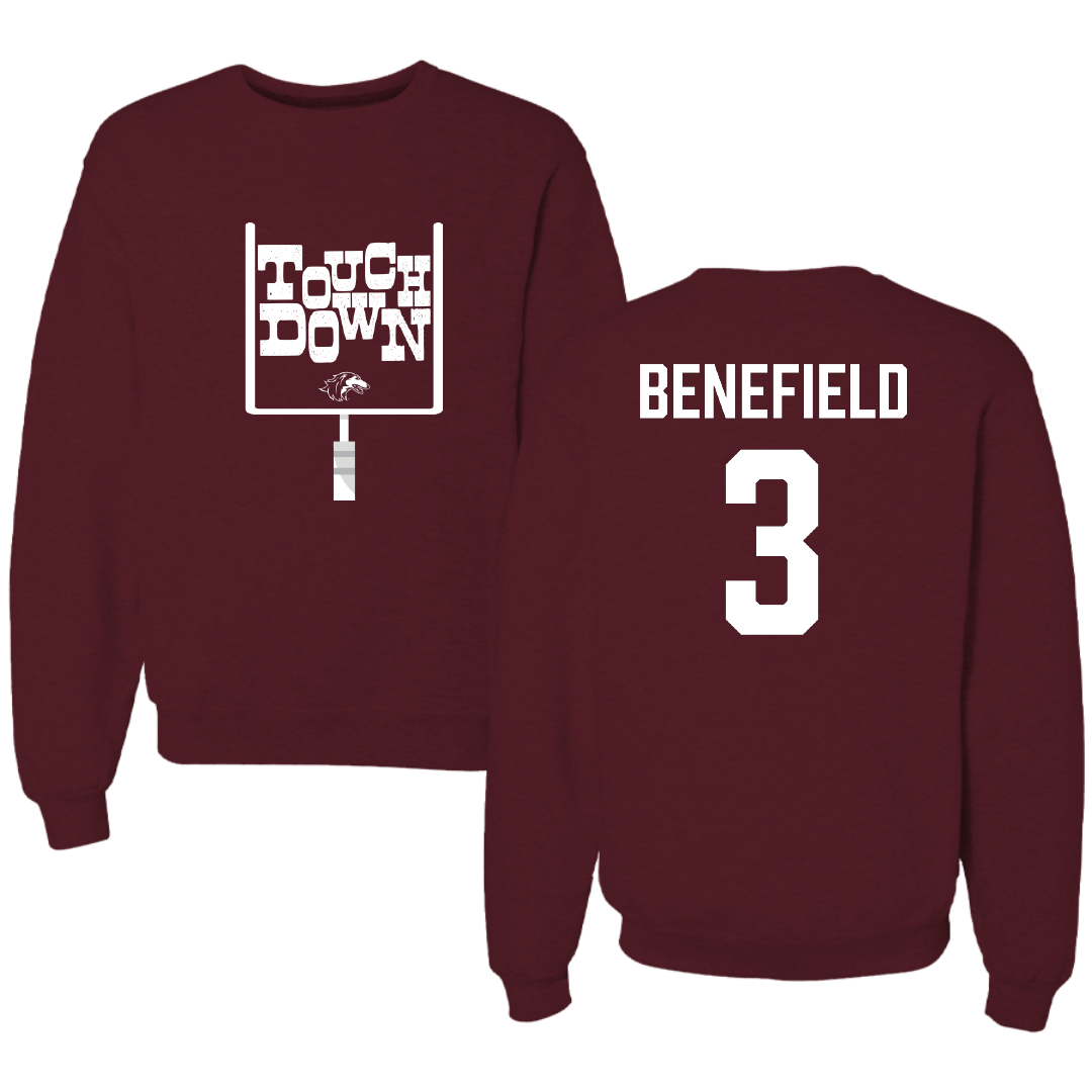 Southern Illinois University at Carbondale Football Maroon Touchdown Crewneck - #3 Jaelin Benefield